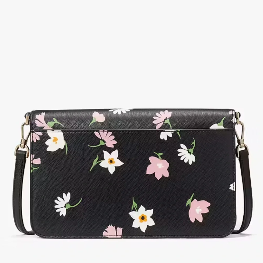 Kate Spade Madison Floral Waltz Flap Convertible Crossbody Black Multi NWT